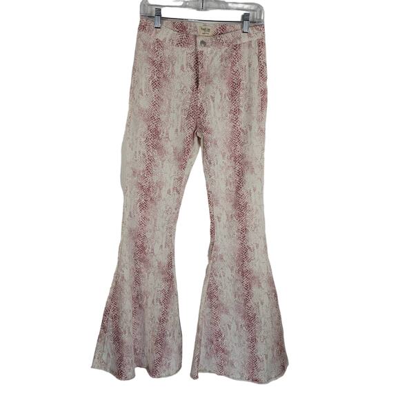 Peach Love California Pants - Peach Love California Pink Woman's Snake Print Flare Pants L